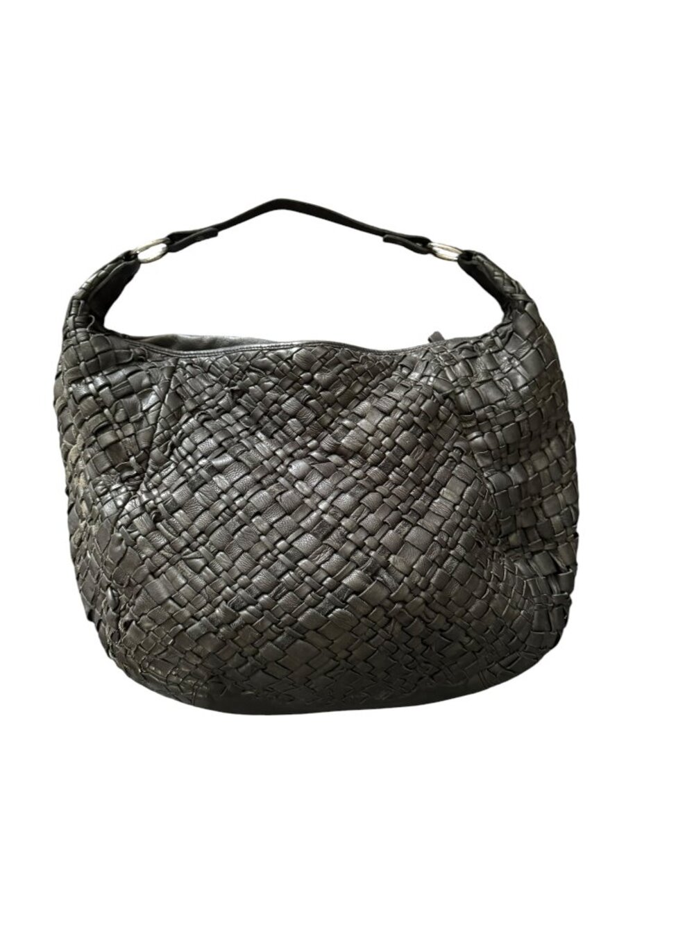 Tano Black Woven Leather Hobo Bag Large Slouchy Shoulder Purse Soft Boho EUC - Picture 2 of 10